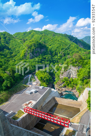 Yanba Dam Lake Yatsuba Agatsuma View from the top of the dam Early summer scenery 92935547