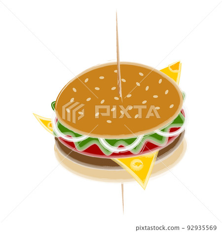 Appetizing hamburger on a transparent background in a watercolor manner. Street food. Lifestyle Appetizing hamburger on a transparent background in a watercolor manner. Street food. Lifestyle 92935569