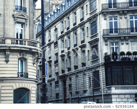 houses on french streets of Paris. citylife concept. regular view close up houses on french streets of Paris. citylife concept. regular view close up 92936184