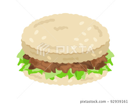 米飯漢堡配烤肉和生菜的插圖 92939161