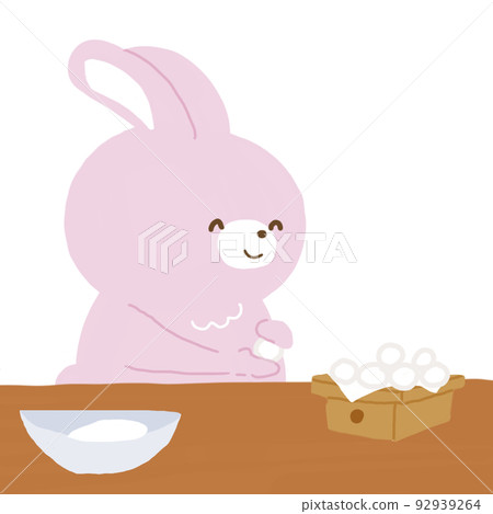 Rabbit preparing tsukimi dumplings 1/6 making dumplings 92939264