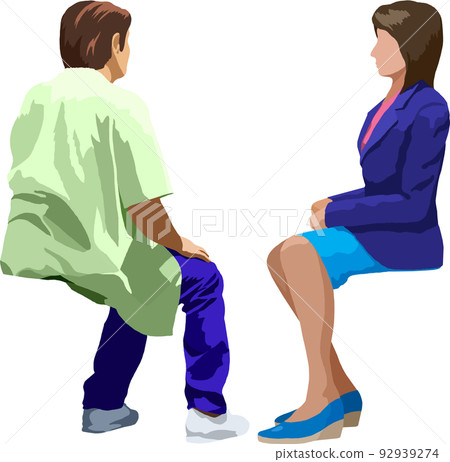 People sitting on chairs indoors, man and woman illustration background transparent image 92939274