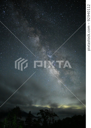 Overnight in a tent in the Alps looking at the Milky Way from the ridgeline of the Northern Alps under clear skies after the rain in August Overnight in a tent in the Alps looking at the Milky Way from the ridgeline of the Northern Alps under clear skies after the rain in August 92940112