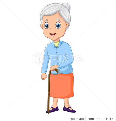 Cute Grandmother Cartoon Standing Bring Stick - Stock Illustration ...