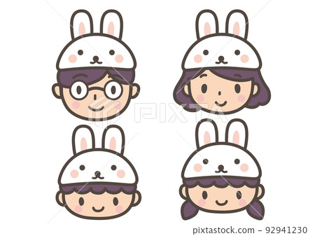 Illustration of a family wearing rabbit hats face only 92941230