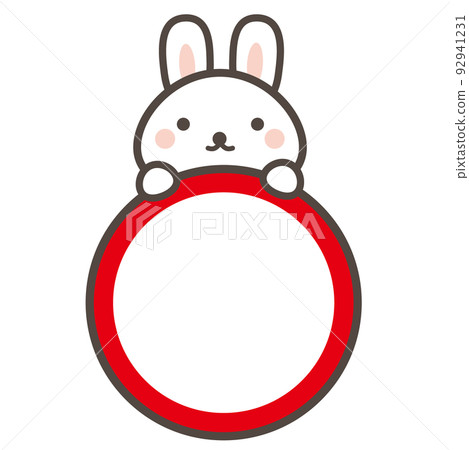 A cute rabbit with a face and a round frame A cute rabbit with a face and a round frame 92941231
