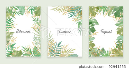 Watercolor frame material vector illustration set of summer plants and leaves 92941233