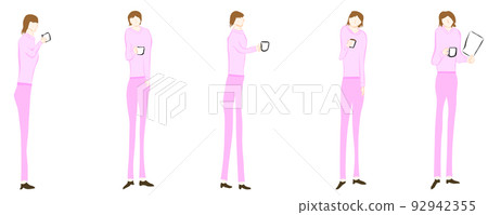 一個女人喝咖啡的全身插圖集 92942355