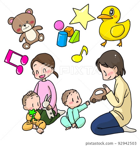 Parents and children playing in the child care salon 92942503