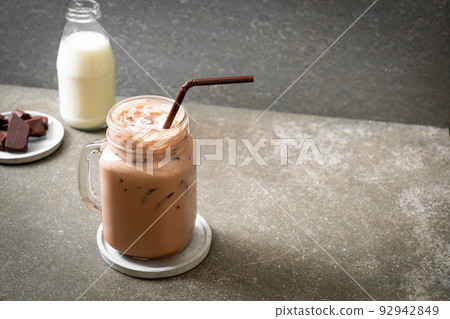 Iced chocolate milkshake drink 92942849