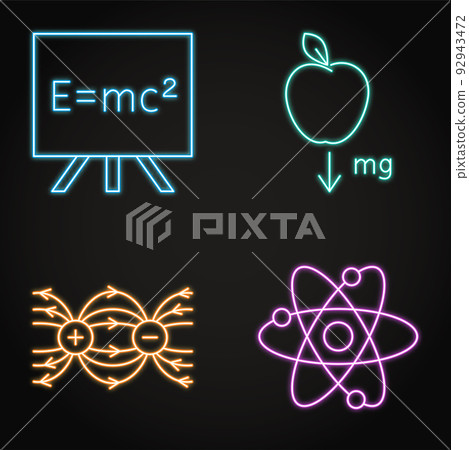 Physics neon icon set in line style 92943472