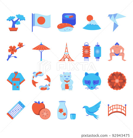 Japan icon set in flat style 92943475