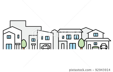 獨立式住宅和城市景觀的插圖素材。 獨立式住宅和城市景觀的插圖素材。 92943914