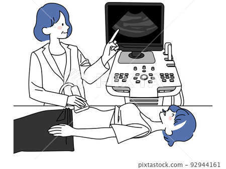 pregnant woman undergoing echo examination pregnant woman undergoing echo examination 92944161