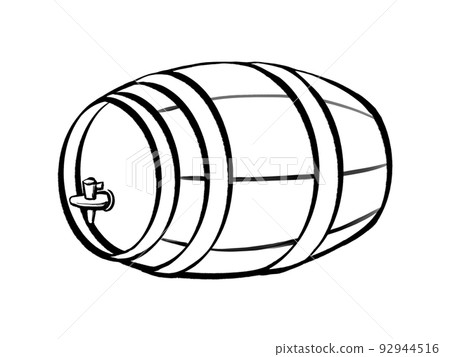 Simple line drawing illustration of a wine barrel 92944516