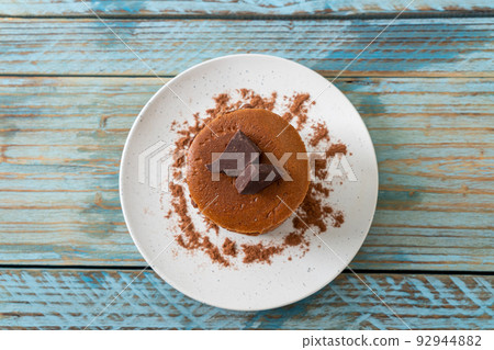 chocolate pancake stack on plate chocolate pancake stack on plate 92944882