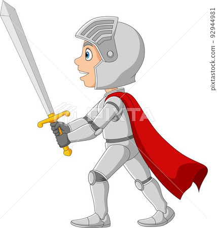 Cartoon knight holding a sword 92944981