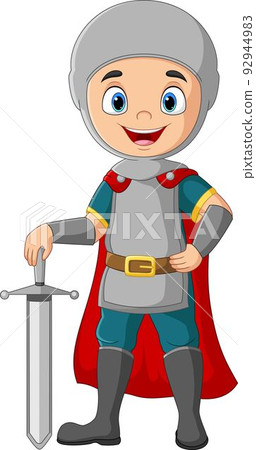 Cartoon little prince holding a sword 92944983