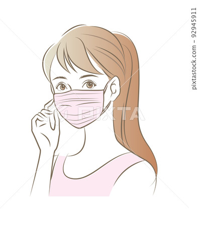 戴口罩的婦女病媒預防花粉傳染病控制的插圖素材 92945911