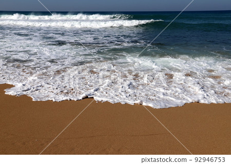 Sandy beach on the Mediterranean Sea in northern Israel. 92946753