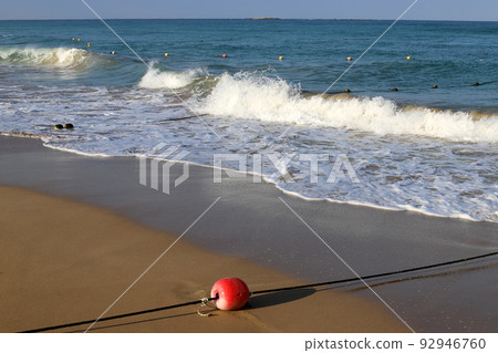 Sandy beach on the Mediterranean Sea in northern Israel. 92946760