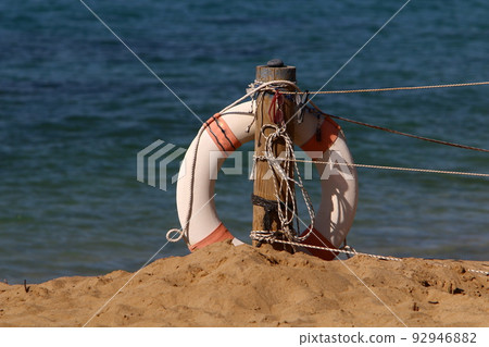 Sandy beach on the Mediterranean Sea in northern Israel. 92946882