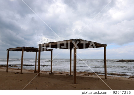 Sandy beach on the Mediterranean Sea in northern Israel. 92947256