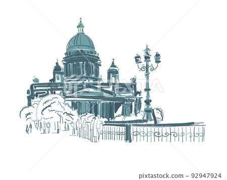 Saint Isaac Cathedral of Saint Petersburg landmark, Russia. Sketch for your design Saint Isaac Cathedral of Saint Petersburg landmark, Russia. Sketch for your design 92947924