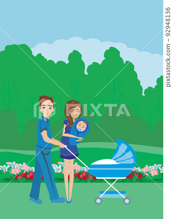 parents on a walk with a small child parents on a walk with a small child 92948136