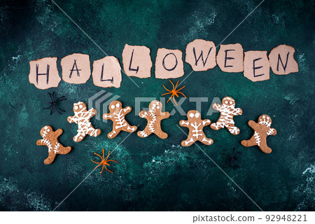 Scary Halloween cookies in shape of mummy 92948221