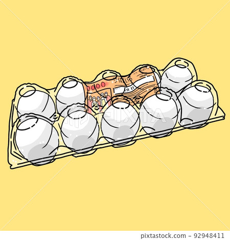 成分彩色插圖：雞蛋（白色，雞蛋，商店銷售一包，10 個），背景，卡通動漫著色 92948411