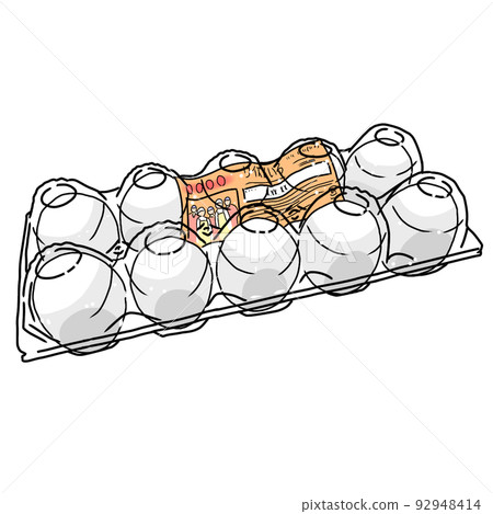 Ingredient color illustrations: Eggs (white, chicken eggs, in a pack for store sales, 10 pieces) No background, cartoon anime coloring 92948414