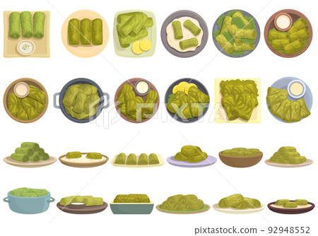 Dolma icons set cartoon vector. Armenia grape. Beef rice 92948552