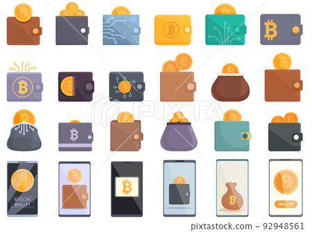Bitcoin wallet icons set cartoon vector. Money wallet. Bank transfer 92948561