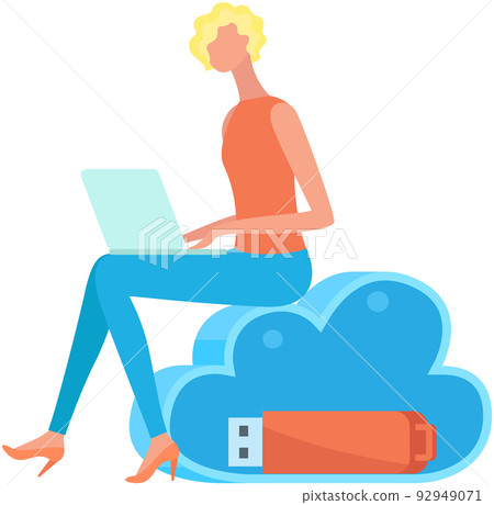 Woman working with laptop at workplace in field of data storage. Remote work, programming Woman working with laptop at workplace in field of data storage. Remote work, programming 92949071