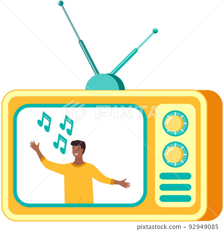 TV show on television screen with handsome male singer with microphone over white background TV show on television screen with handsome male singer with microphone over white background 92949085