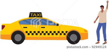 Young man hailing taxi cab. Guy trying to catch taxi car in sity street. Urban transport service 92949128