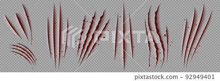 Blood scratches of wild animal claws Blood scratches of wild animal claws 92949401