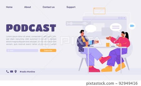 Podcast landing page radio host interviewing guest Podcast landing page radio host interviewing guest 92949416