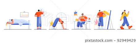 Morning routine of young man, flat character set 92949429