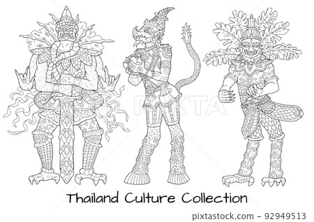 Design set with ethnic Thailand demons and characters, Asian mythology and culture concept 92949513