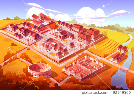 Ancient Rome, isometric cartoon autumn cityscape 92949560