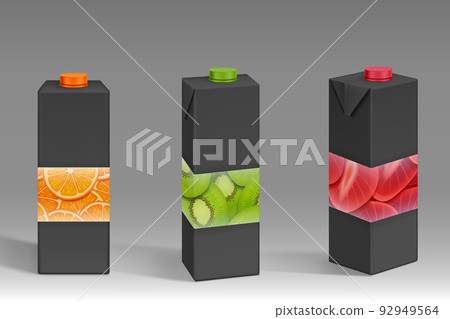 Black carton packs with fruit print for juice 92949564