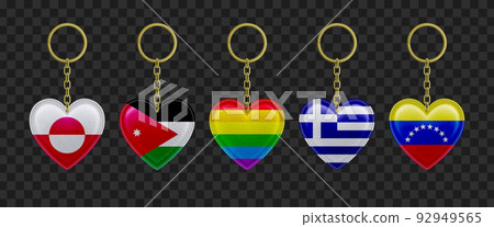Leather keychains in heart shape with flags 92949565
