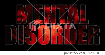 Inscription text Mental disorder. Collage of a portrait of a schizophrenic girl 92950019