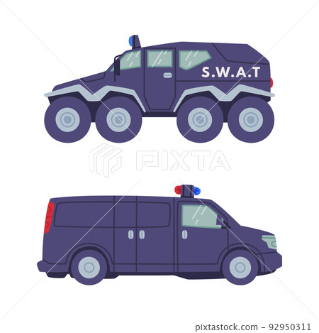 Heavy Truck and Van as SWAT Vehicle or Rescue Vehicle and Police Tactical Unit Vector Set 92950311