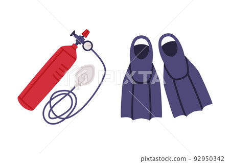 Red Gas Cylinder as High Pressure Vessel with Protective Mask and Flippers Vector Set Red Gas Cylinder as High Pressure Vessel with Protective Mask and Flippers Vector Set 92950342