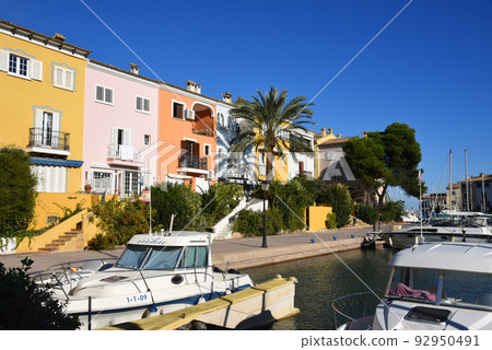 Facade building in colorfull. Residential building with balconies and windows. 92950491