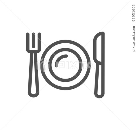 Plate, Fork and Knife Related Vector Line Icon. 92951603
