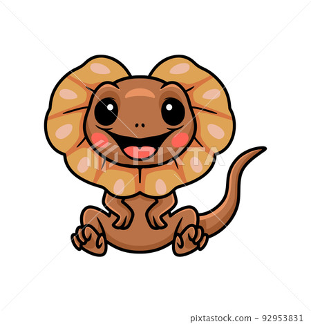 Cute little frilled lizard cartoon sitting Cute little frilled lizard cartoon sitting 92953831